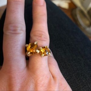David Yurman Yellow Gold Citrine Chatelaine Bypass Ring size 6